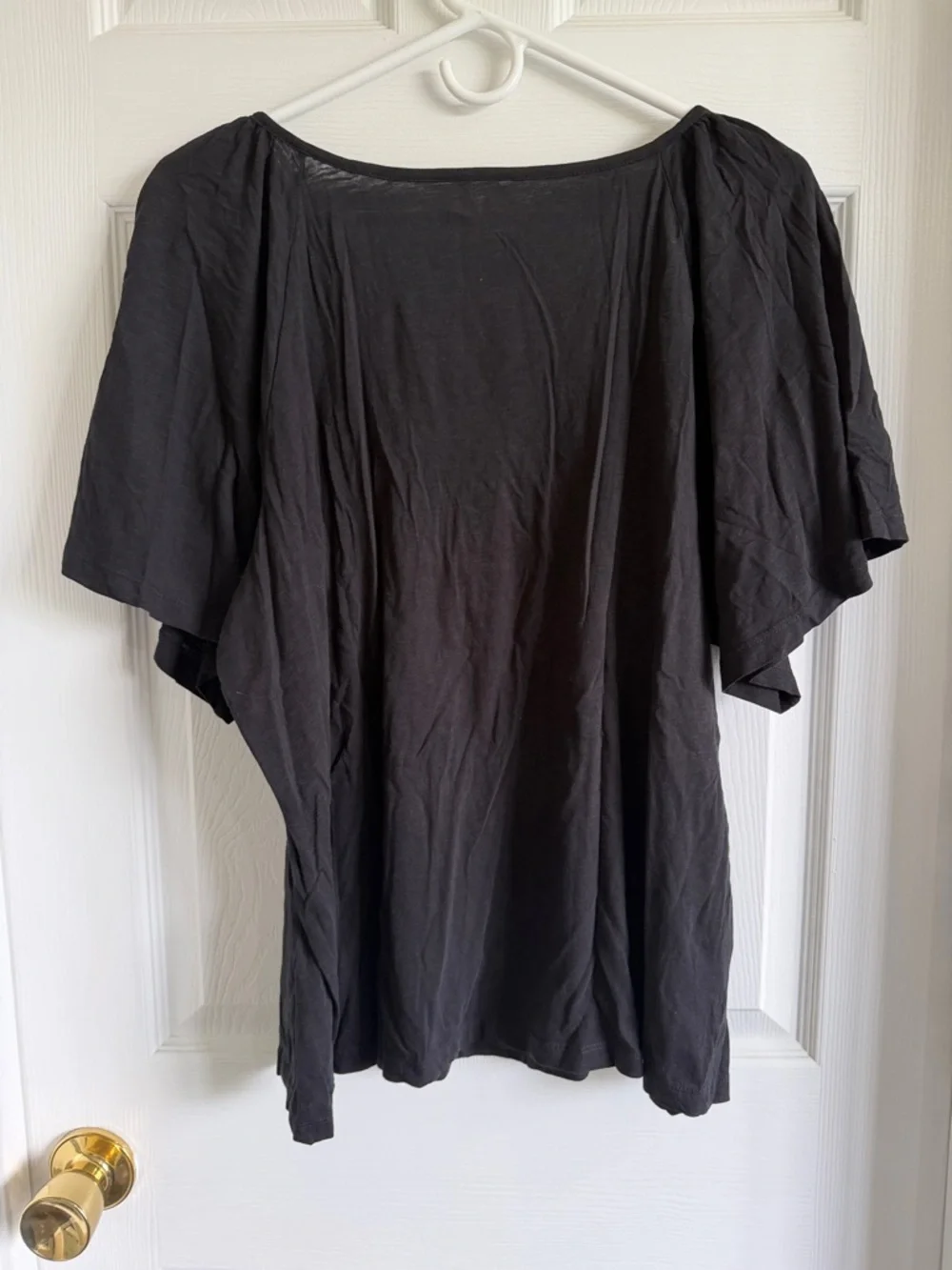 NWT LOFT Black Eyelet Scoop-Neck Flutter Sleeve Top - Picture 7 of 8